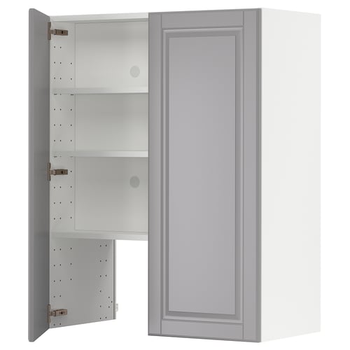 Soft grey METOD kitchen cabinet with adjustable shelves.