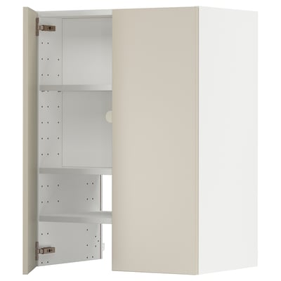 METOD Wall cb f extr hood w shlf/door, white/Havstorp beige, 60x80 cm