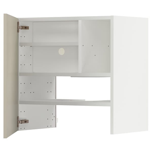 METOD Wall cb f extr hood w shlf/door, white/Havstorp beige, 60x60 cm
