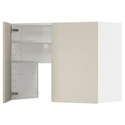 METOD Wall cb f extr hood w shlf/door, white/Havstorp beige, 80x60 cm