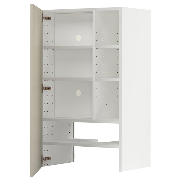 METOD Wall cb f extr hood w shlf/door, white/Havstorp beige, 60x100 cm