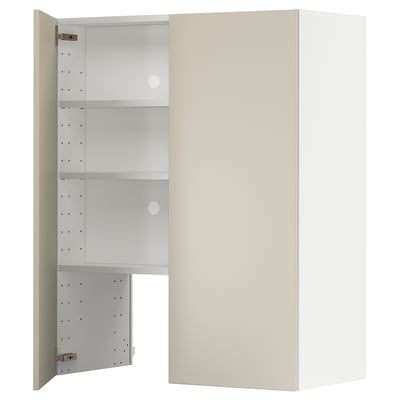 METOD Wall cb f extr hood w shlf/door, white/Havstorp beige, 80x100 cm
