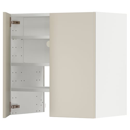 A beige METOD kitchen cabinet with a smooth, clean look. It has adjustable shelves inside and is made from fibreboard and particleboard.