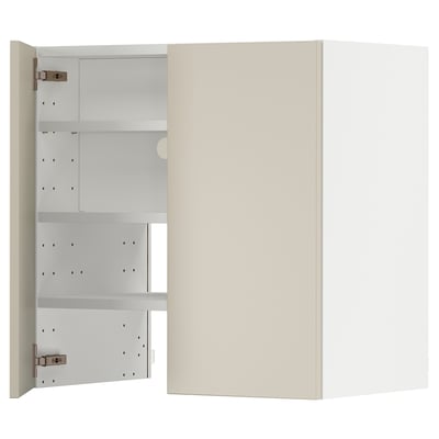 METOD Wall cb f extr hood w shlf/door, white/Havstorp beige, 60x60 cm