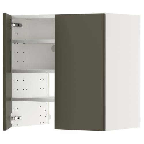 A modern dark brown and beige ikea METOD kitchen cabinet.