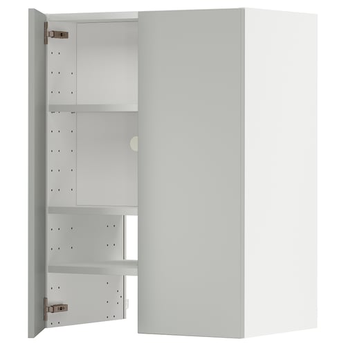 White METOD kitchen cabinet with light grey doors, modern clean design.