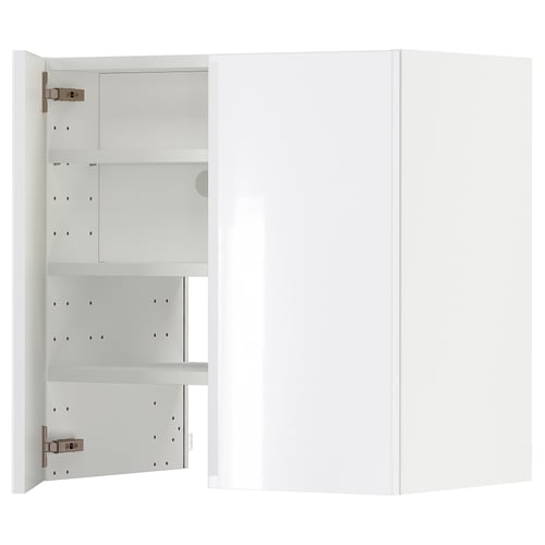 METOD kitchen unit in white with high-gloss finish and adjustable shelves.