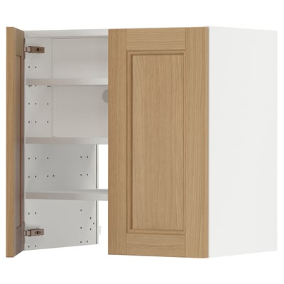 METOD Wall cb f extr hood w shlf/door, white/Vedhamn oak, 60x60 cm