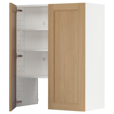 METOD Wall cb f extr hood w shlf/door, white/Vedhamn oak, 80x100 cm