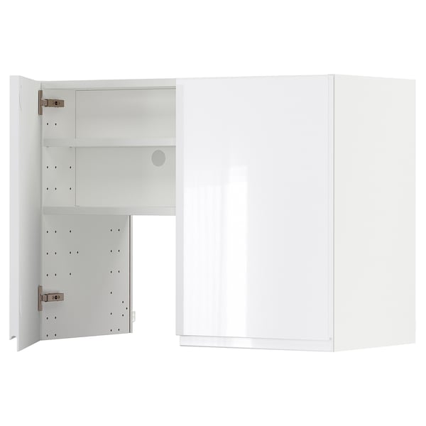 METOD Wall cb f extr hood w shlf/door, white/Voxtorp high-gloss/white, 80x60 cm