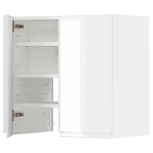 A white METOD kitchen cabinet with adjustable shelves and a modern, high-gloss finish.