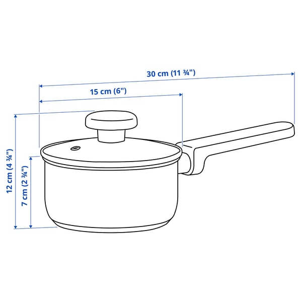 MIDDAGSMAT Saucepan with lid, non-stick coating clear glass/stainless steel, 1 l