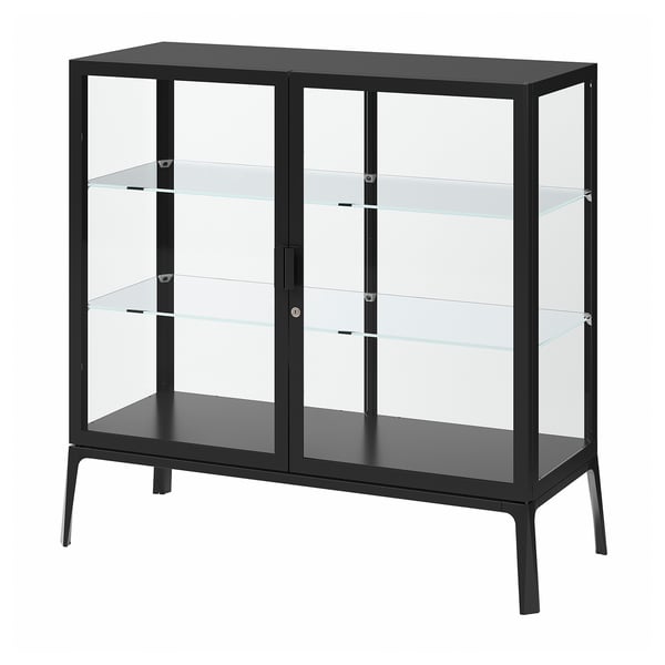 MILSBO Glass-door cabinet, anthracite, 101x100 cm