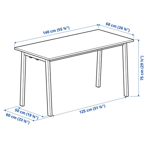 MITTZON Conference table, black stained ash veneer/black, 140x68x75 cm