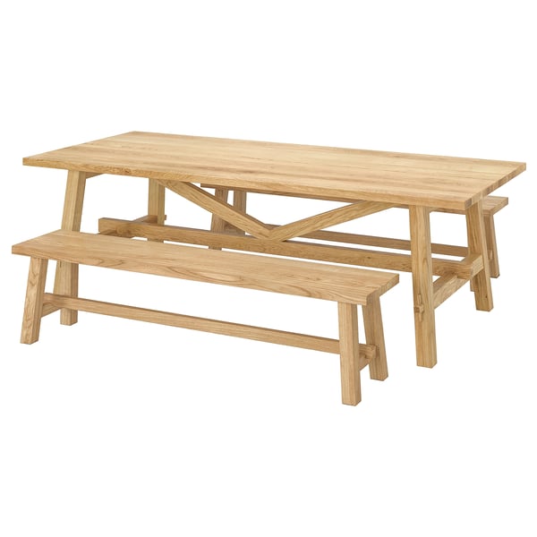 MÖCKELBY / MÖCKELBY Table and 2 benches, oak/oak, 235x100 cm