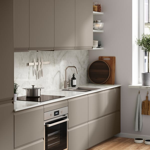 MÖCKLARP Custom made worktop, polished off-white marble effect/high pressure porcelain, 1 m²x2.0 cm