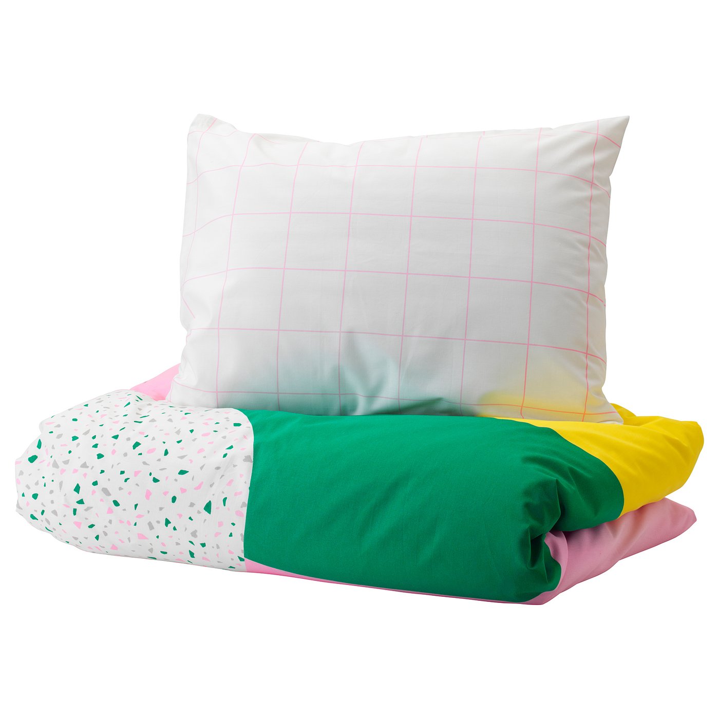 MÖJLIGHET Quilt cover and pillowcase, pink, graphical patterned, 150x200/50x80 cm IKEA
