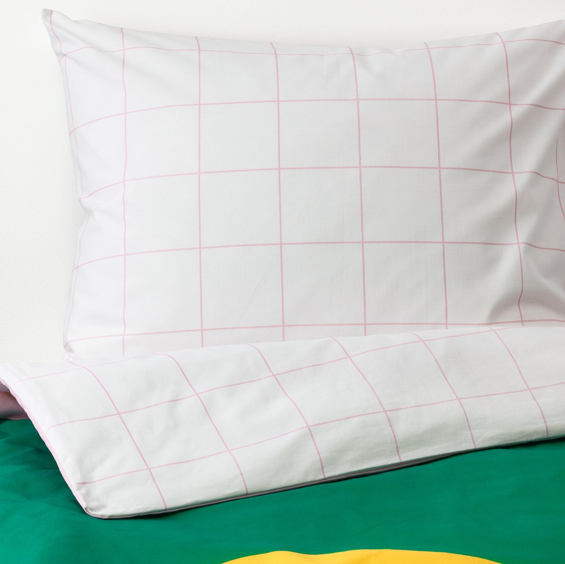 MÖJLIGHET Quilt cover and pillowcase, pink, graphical patterned