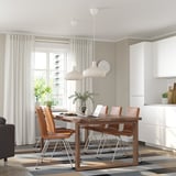 MÖRBYLÅNGA / LILLÅNÄS Table and 6 chairs, oak veneer brown stained/chrome-plated Bomstad golden brown, 220x100 cm