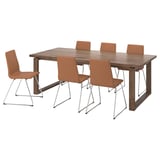 MÖRBYLÅNGA / LILLÅNÄS Table and 6 chairs, oak veneer brown stained/chrome-plated Bomstad golden brown, 220x100 cm