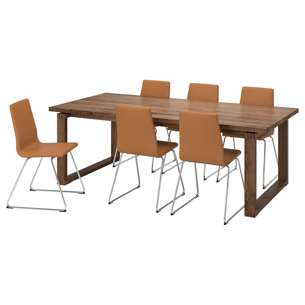 MÖRBYLÅNGA / LILLÅNÄS Table and 6 chairs, oak veneer brown stained/Grann golden-brown, 220x100 cm