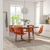 MÖRBYLÅNGA / TOBIAS Table and 4 chairs, oak veneer brown stained/brown-red chrome-plated, 145 cm