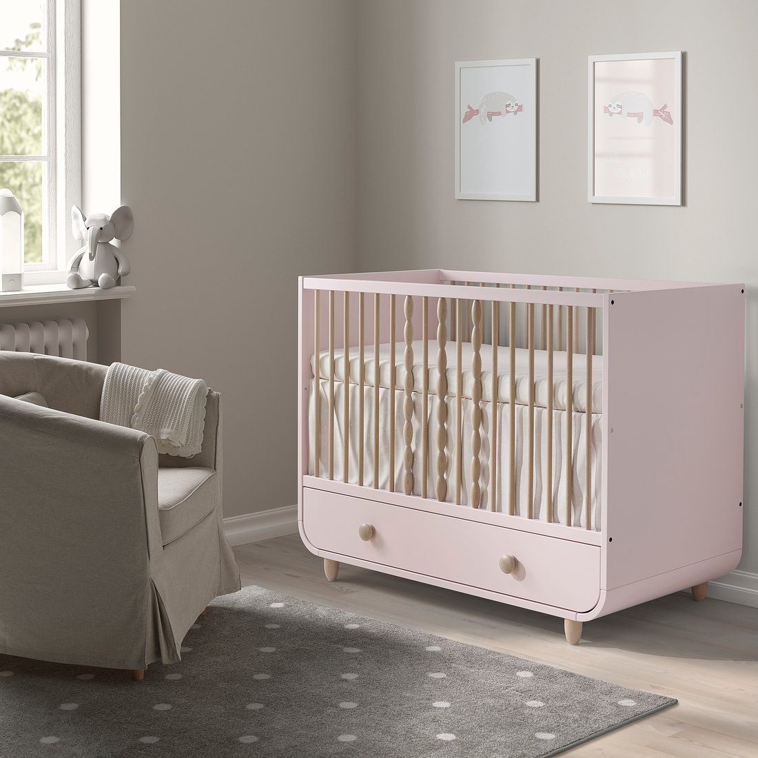 MYLLRA Cot with drawer, pale pink, 70x132 cm IKEA
