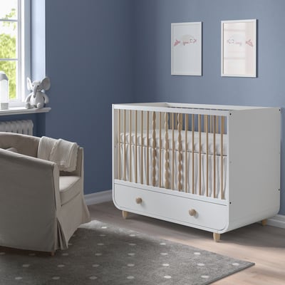 MYLLRA Cot with drawer, white, 70x132 cm