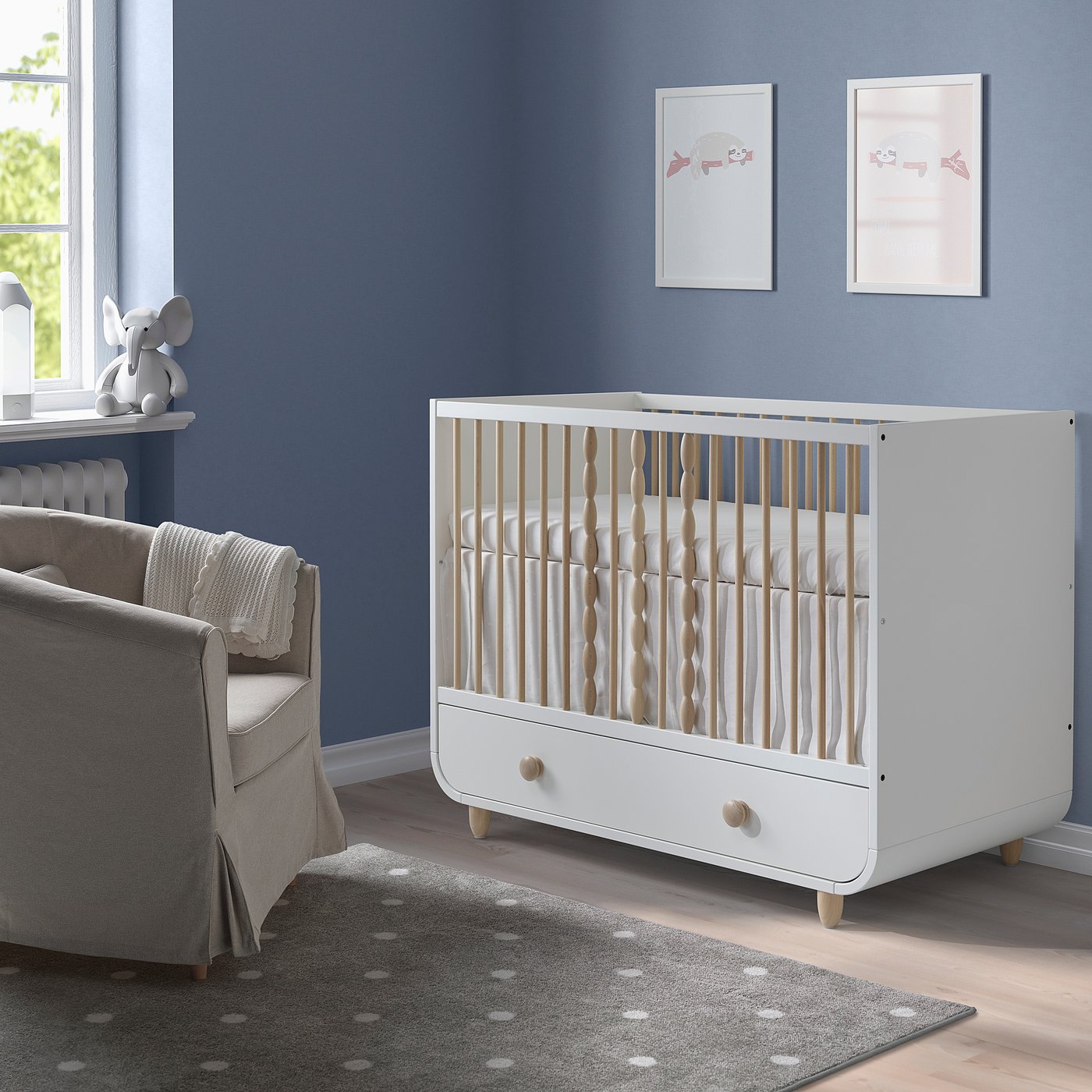 MYLLRA cot with drawer, white, 70x132 cm IKEA