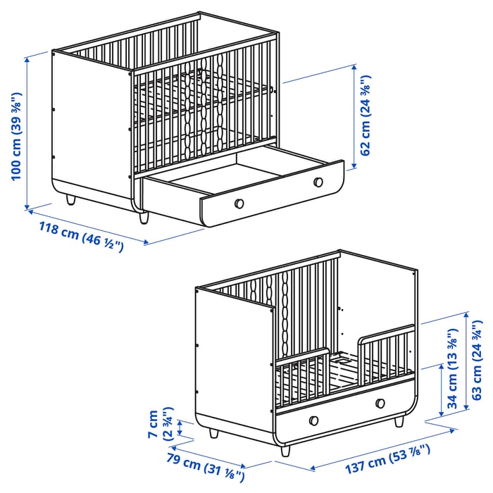 MYLLRA cot with drawer, white, 70x132 cm IKEA