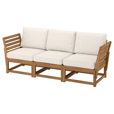 NÄMMARÖ 3-seat modular sofa, outdoor, armrests light brown stained/Frösön/Duvholmen beige