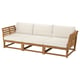 NÄMMARÖ beige outdoor sofa, wooden frame, light cushions.