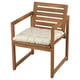 Option: NÄMMARÖ Chair with armrests, outdoor, light brown stained/Kuddarna light grey-beige