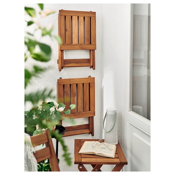 NÄMMARÖ Stool, outdoor, foldable/light brown stained, 37x45 cm