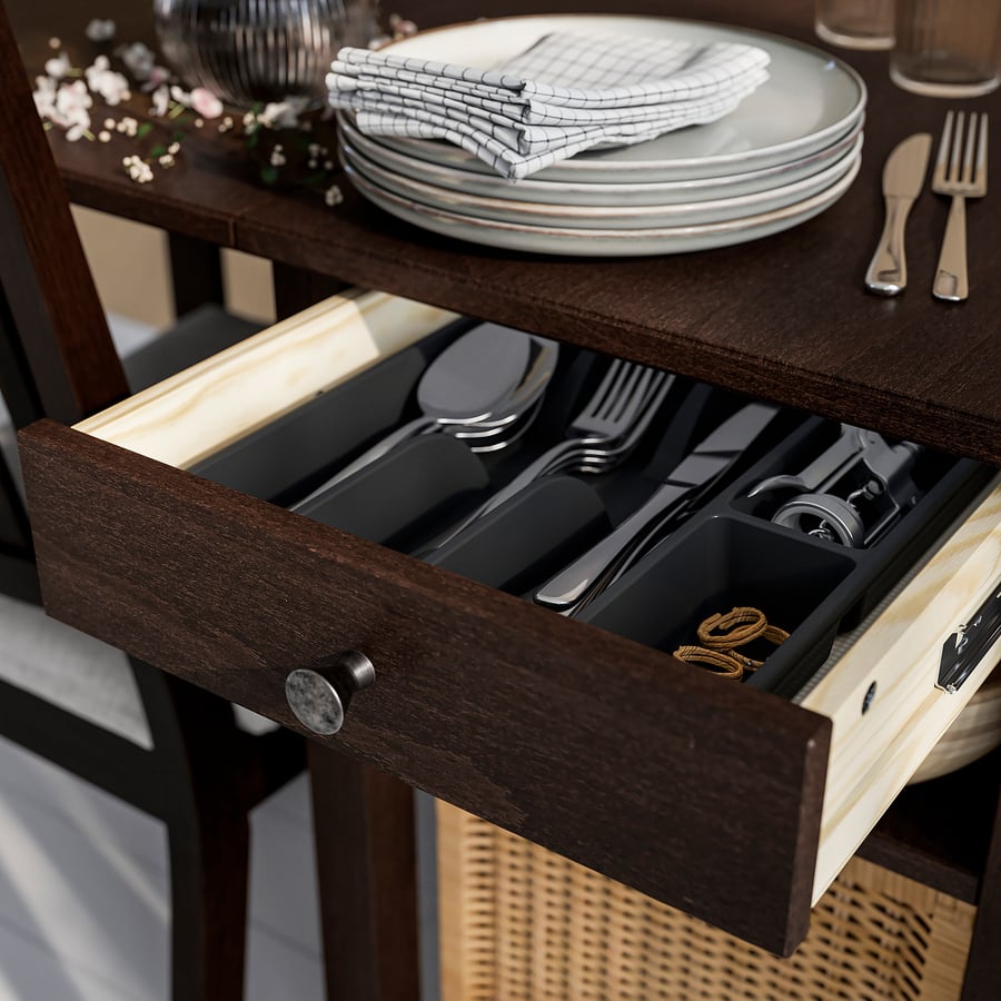 NÄSINGE gateleg table with storage, dark brown stained/beech veneer, 48 ...