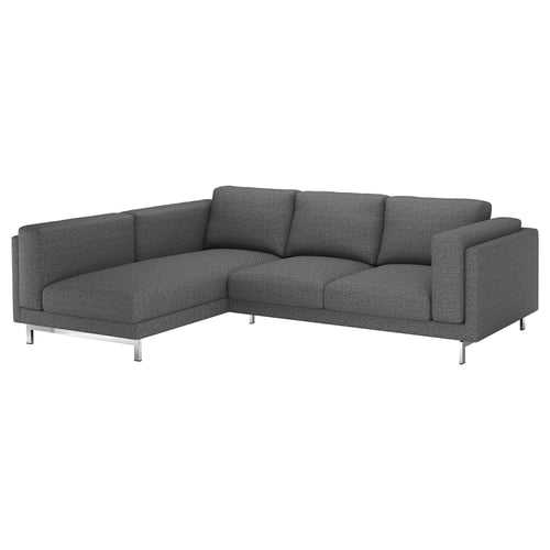 NOCKEBY Cover for 3seat sofa, Lejde dark grey/with chaise longue, left