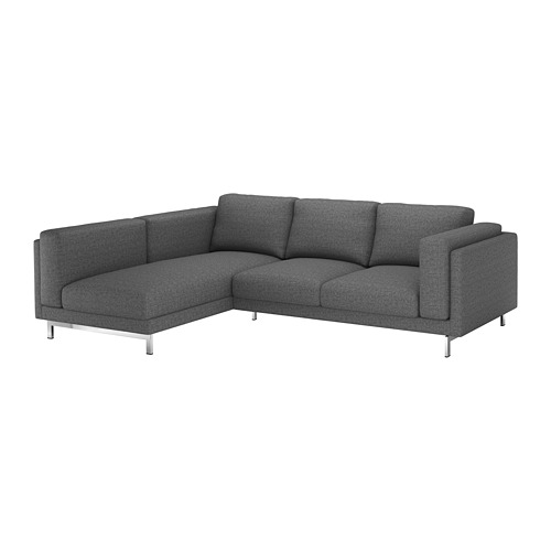 NOCKEBY 3seat sofa Lejde dark grey/with chaise longue, left, chrome