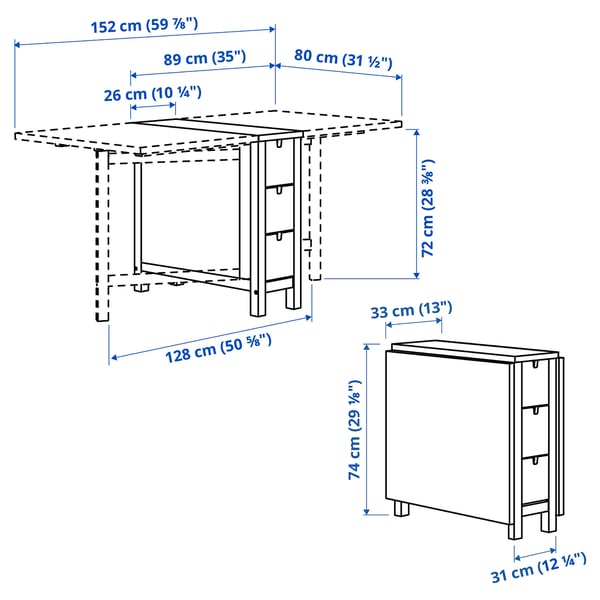 NORDEN Gateleg table, birch, 26/89/152x80 cm