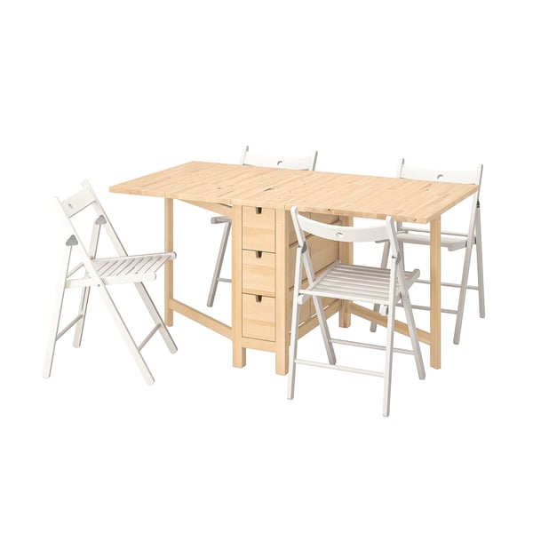 NORDEN / TERJE Table and 4 chairs, foldable birch/white, 26/89/152 cm IKEA