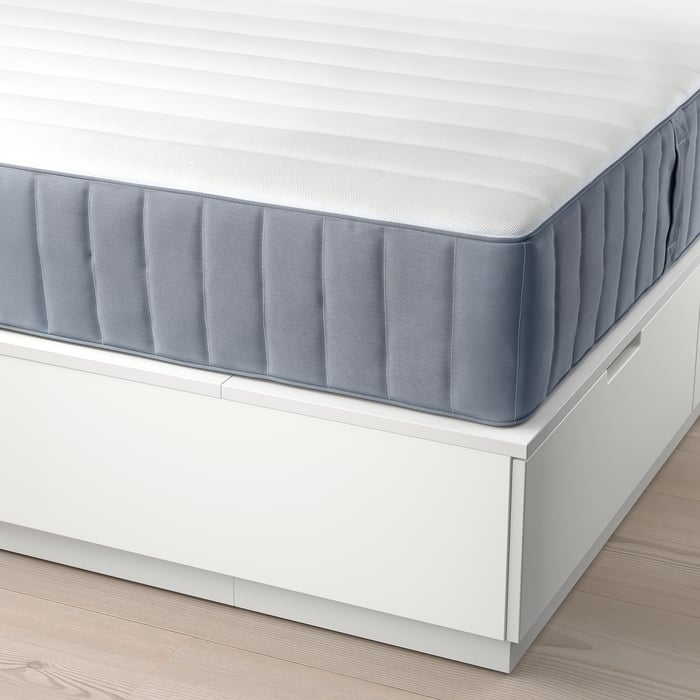 NORDLI bed frame with storage and mattress, white/Valevåg firm, 180x200