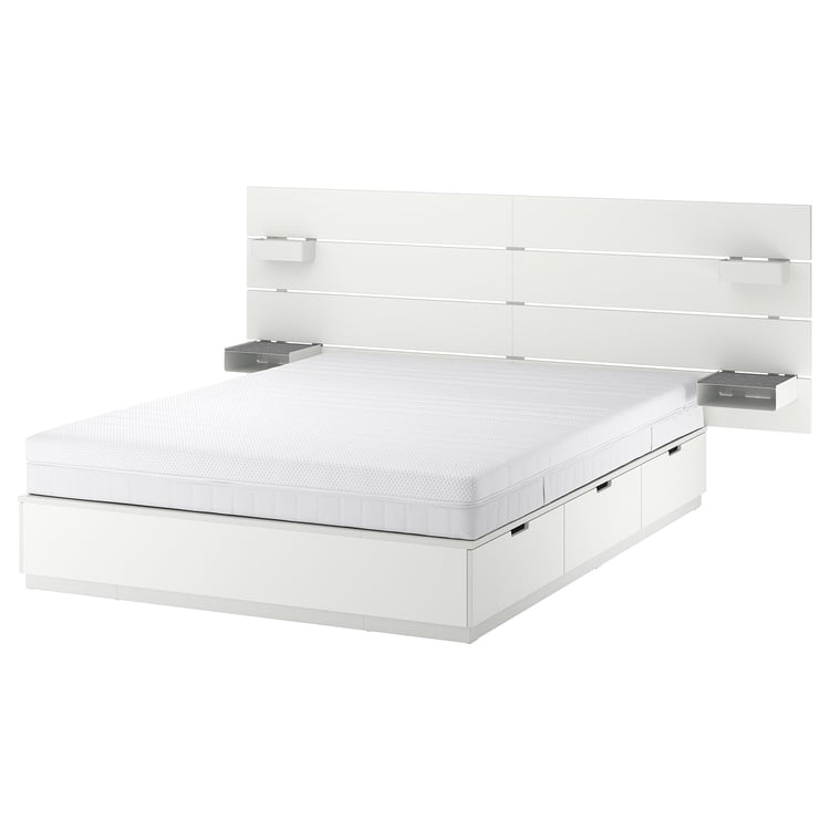 NORDLI bed frame with storage and mattress, with headboard white