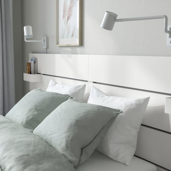 NORDLI Bed frame with storage and mattress, with headboard white/Vågstranda extra firm, Double