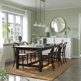 NORDVIKEN / SKOGSBO Table and 6 chairs, black/dark brown, 210/289 cm