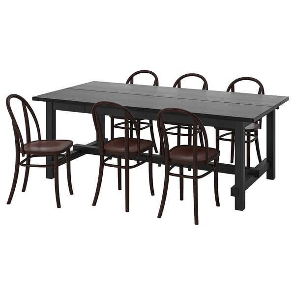 NORDVIKEN / SKOGSBO Table and 6 chairs, black/dark brown, 210/289 cm