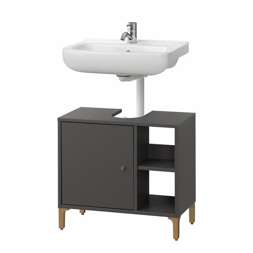 A NORSÄLVEN bathroom combo: a dark grey cabinet with a white, rectangular washbasin and chrome tap.