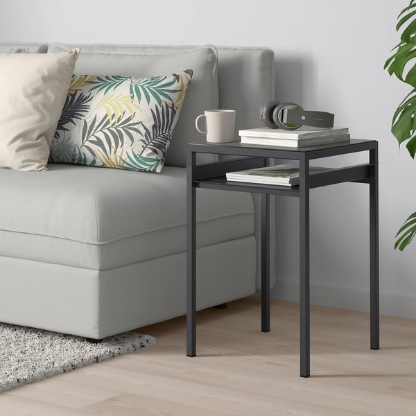 NYBODA Side table w reversible table top, dark grey concrete effect