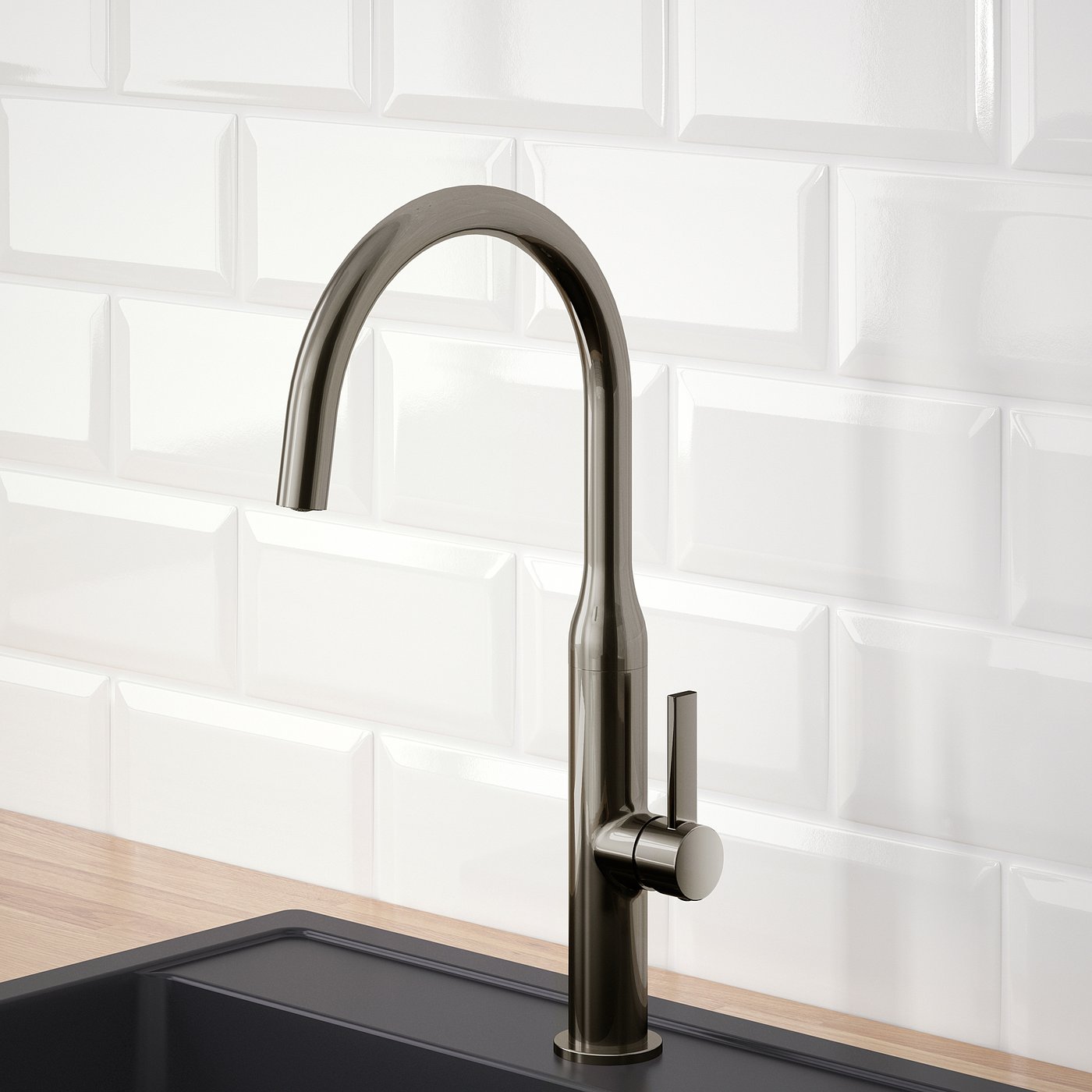 Kitchen mixer tap, black black polished metal IKEA