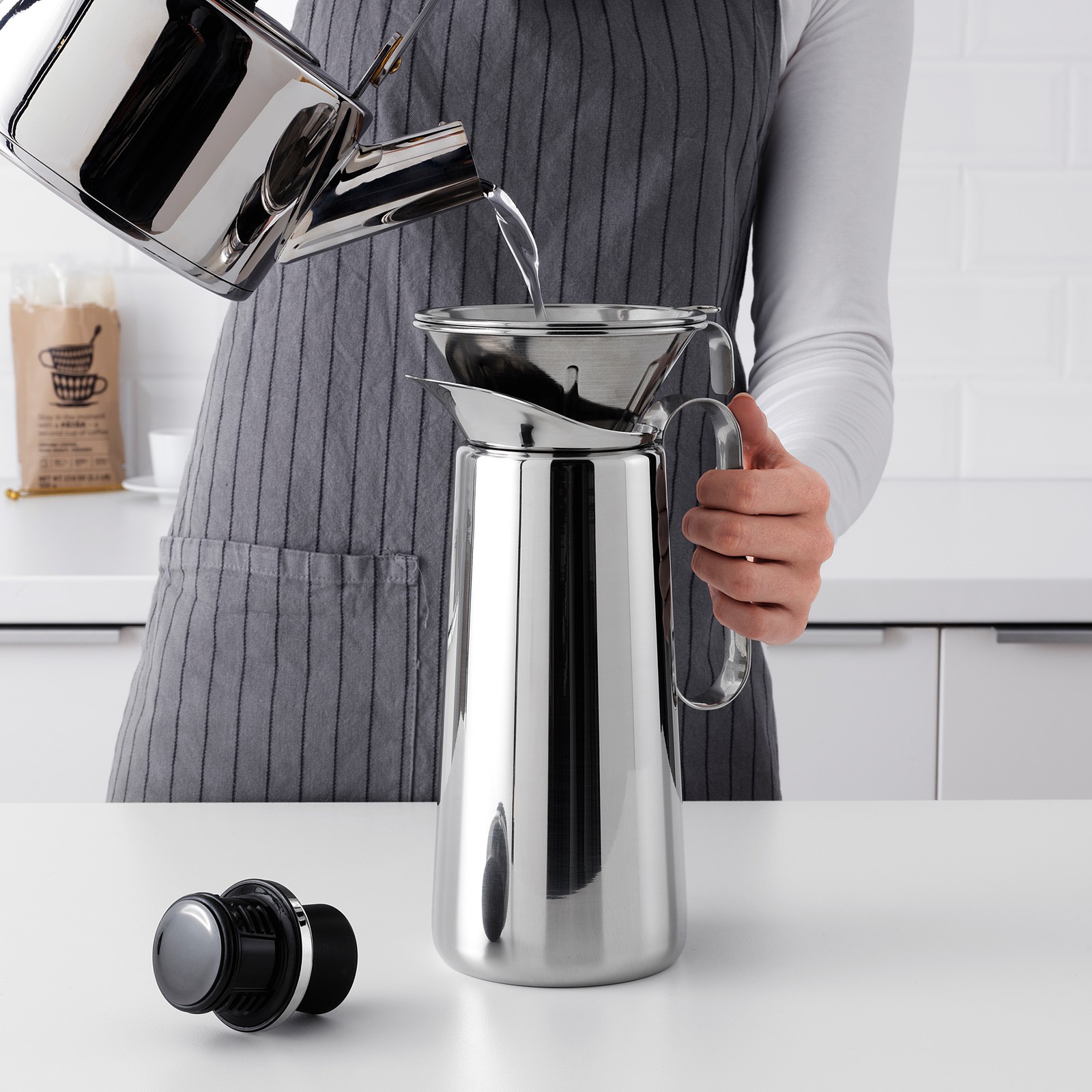 ÖVERST 3piece metal filter coffee set, stainless steel IKEA