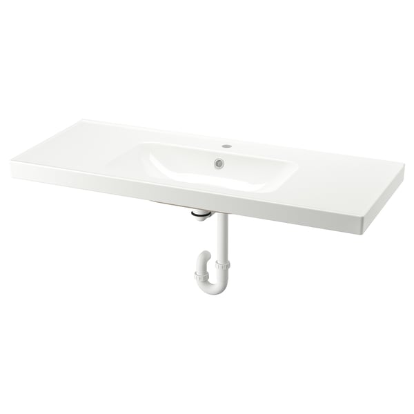 ORRSJÖN Wash-basin with water trap, white, 122x49 cm