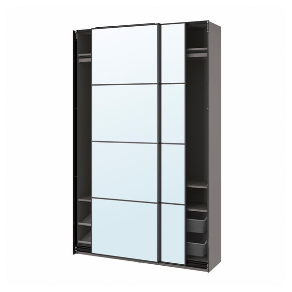 PAX / AULI Wardrobe with sliding doors, dark grey/mirror glass, 150x43x236 cm